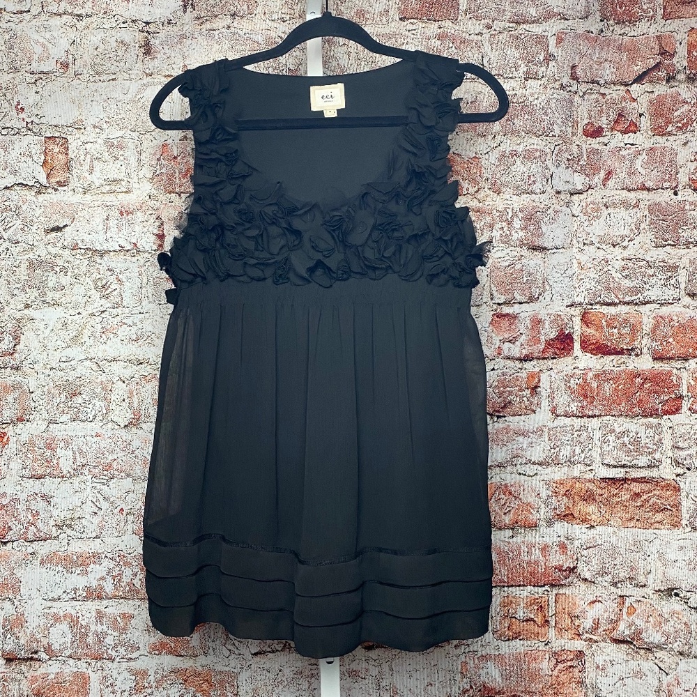 Eci New York Womenʻs Black Chiffon Baby Doll Top Size 8